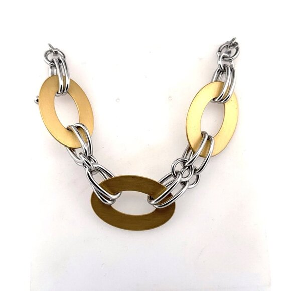 Estate Bold Gold & Silver Tone Link Fashion Bracelet 9" 39.4g Statement Jewelry - Picture 2 of 6